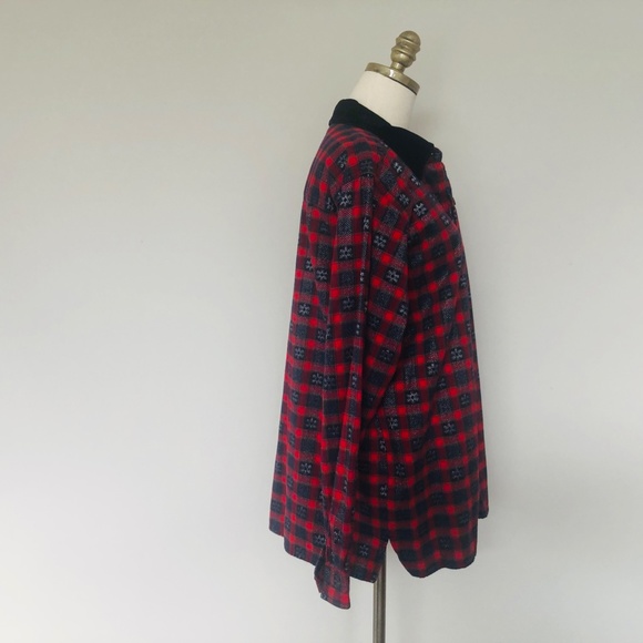 Red Black Plaid Shirt Large Black Corduroy Collar Basic Editions Holiday - Picture 4 of 8